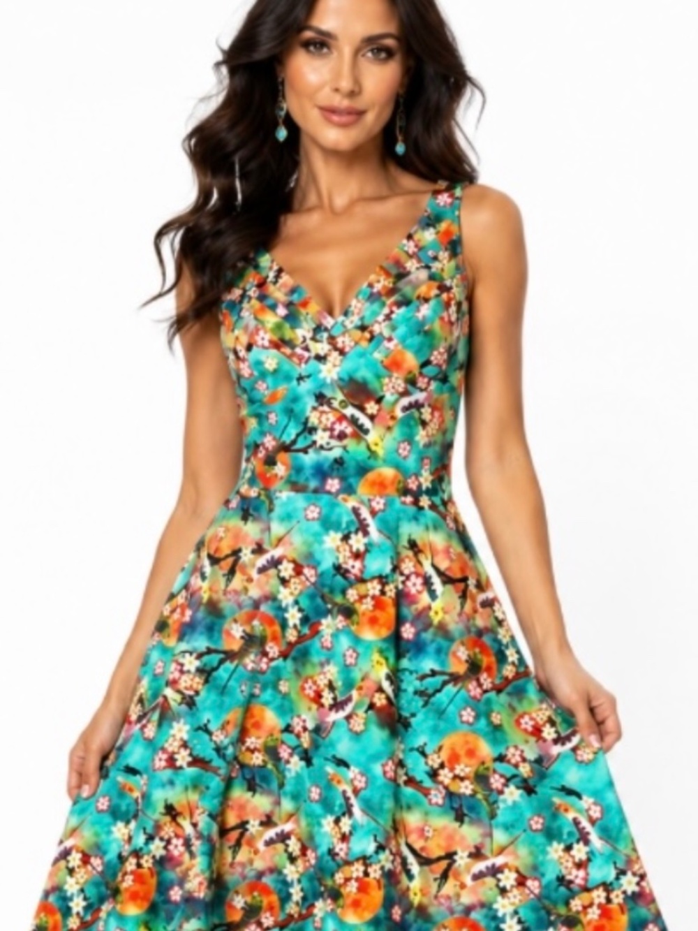 Voodoo Vixen Lizabeth Bird Cherry Blossom Fit & Flare Swing Dress Pockets S